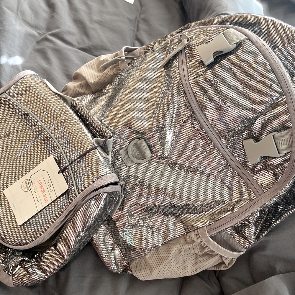 GAP backpack pls lunch bag, NEW. Absolutely gorgeous, silver shiny color,  tags.
